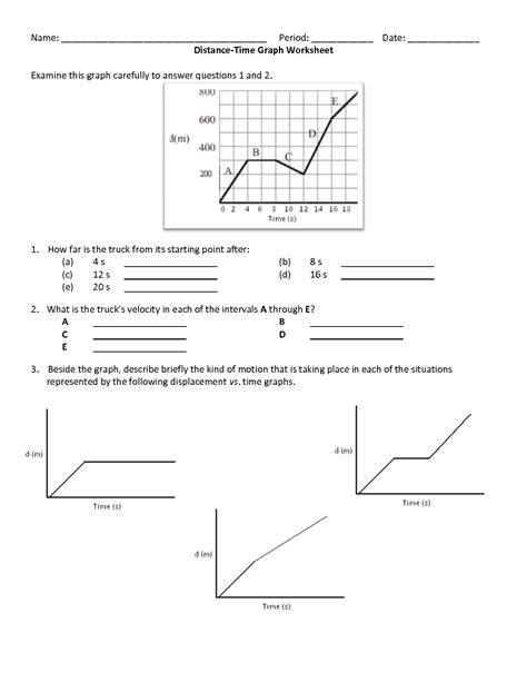 distance time graph worksheet 6th grade